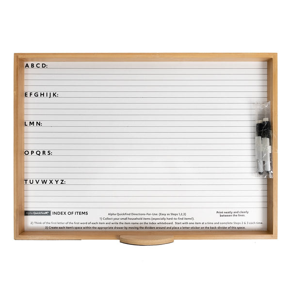 Alpha QuickFind whiteboard Index of Items with A-Z sections and markers