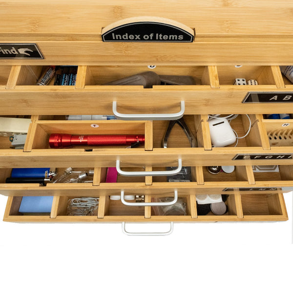 Alpha QuickFind bamboo drawer with Index of Items